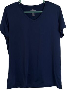3/$20 Real Essentials Women's Navy Blue V-Neck Short Sleeve Shirt